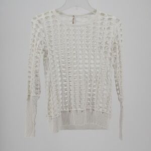 Pete Collection Women's White Laser Cut Out‎ Long Sleeve Knit Top Size XS